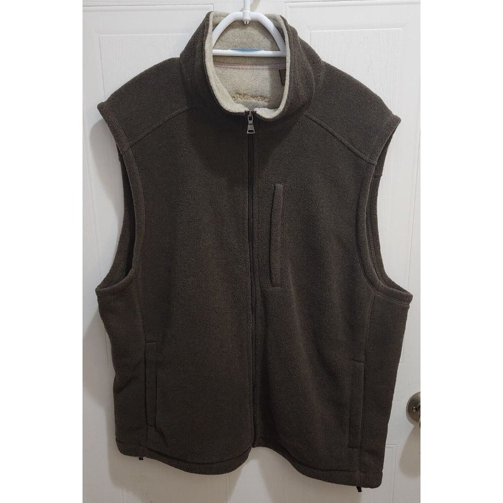 St Johns Bay Brown Full Zip Pockets Fleece Vest Size Large 100%‎ Polyester